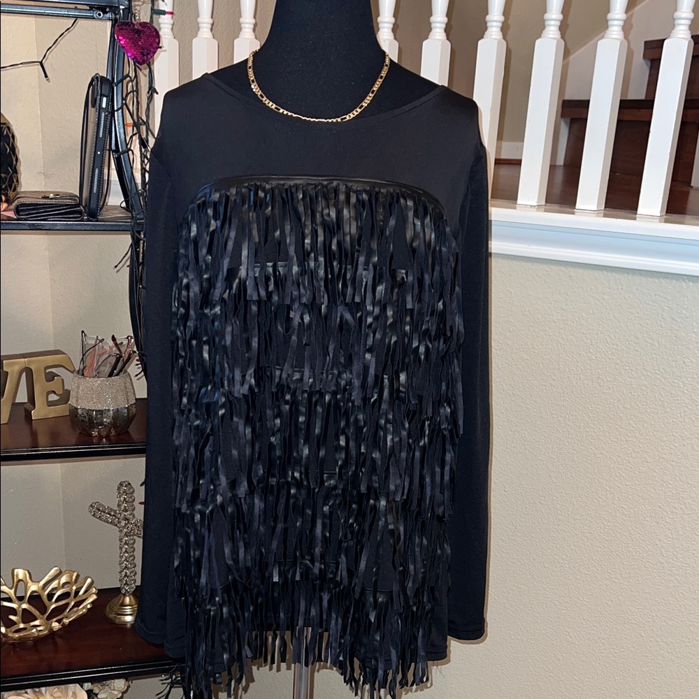 Ashley Stewart Black Fringe Blouse